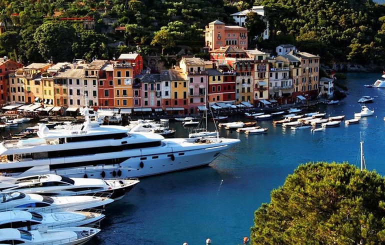Superyachts In Pretty Harbour In Italy