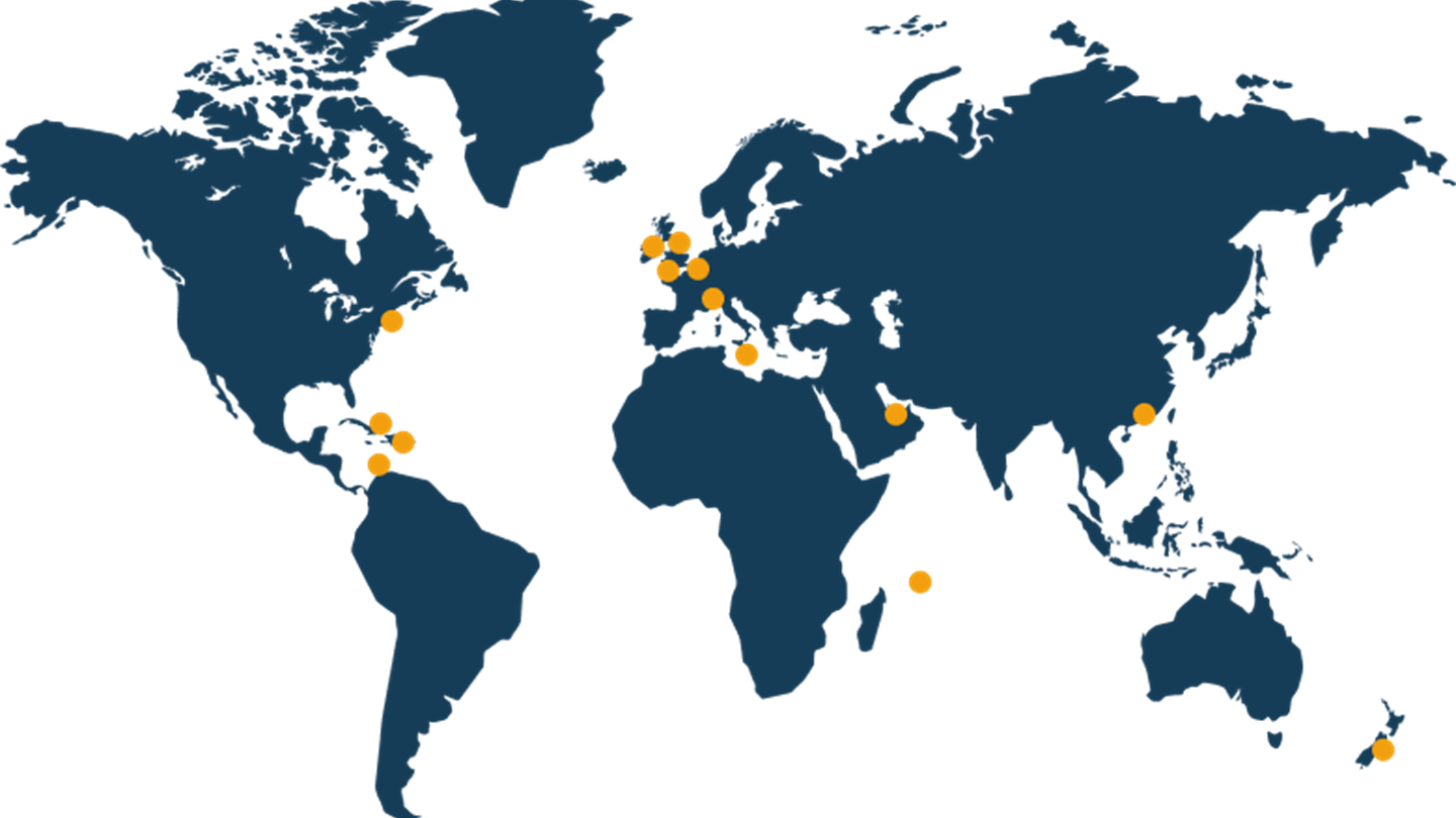 A map that shows the locations of the Praxis offices