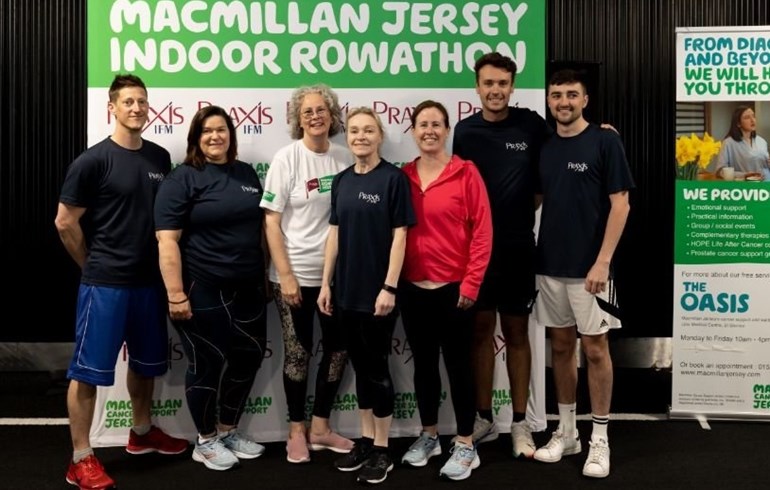 7 members of the Jersey team take on the Macmillan Jersey Indoor Rowathon