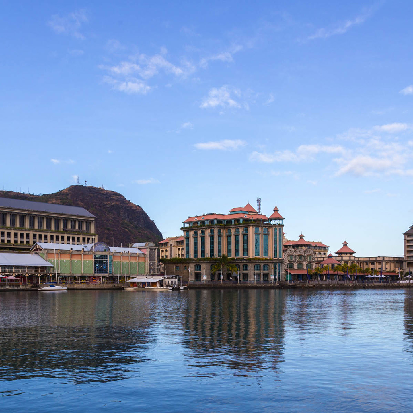 The sea with buildings in the background